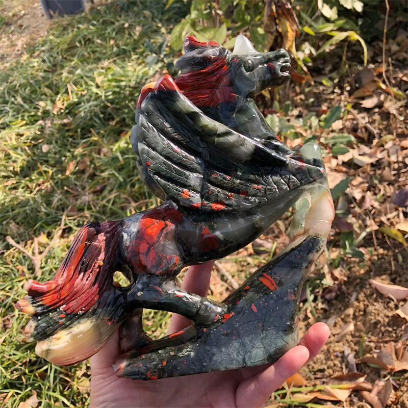 Art Craft Unicorn - Natural Blood Stone Unicorn Horse Carving